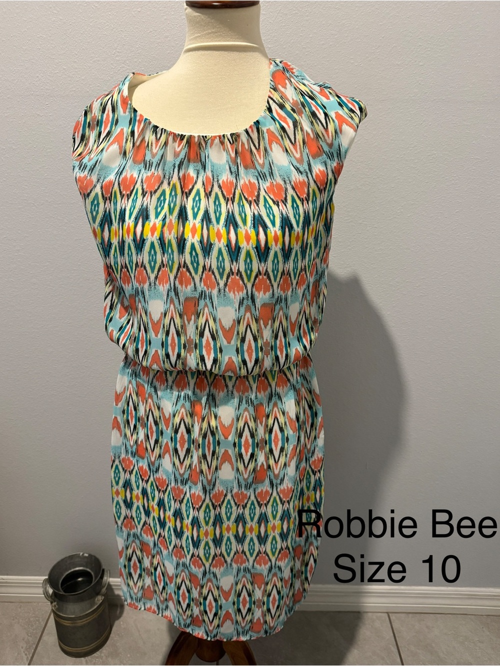 Robbie Bee Coral, Aqua & Yellow Ikat Midi Dress